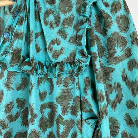 Lola Australia Pacific Midi Dress Size S Turq Green Short Sleeve Animal Cinched - Picture 6 of 14